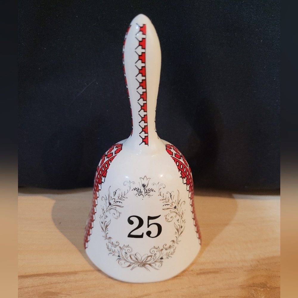2/$20 M.T. Ceramics Decorative White and Red Bell with Number 25